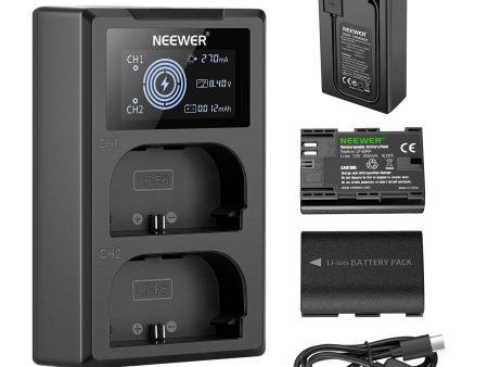 NEEWER 2-Pack LP-E6NH 2250mAh R6 II Canon Replacement Batteries Charger Set Supply