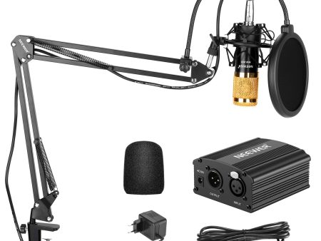 Neewer NW-800 Condenser Microphone (Gold) and 48V Phantom Power Supply 6-in-1 Kit Cheap