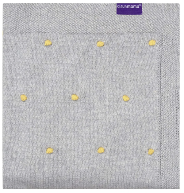 Clevamama Organic Cotton Knitted Pom Pom Baby Blanket - Grey For Sale