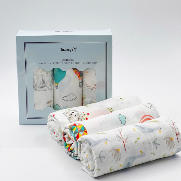 Smileey s 100% Cotton Muslin Swaddle 120x120 Assorted Sale