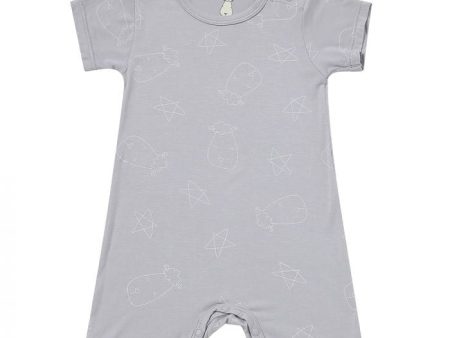 Baa Baa Sheepz Romper Short Sleeve Cute Big Star & Head Grey - 12M Supply