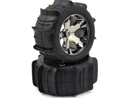 2.8  Pre-Mounted Paddle Tires w All-Star Nitro Rear Wheels (2) (Black Chrome) For Sale